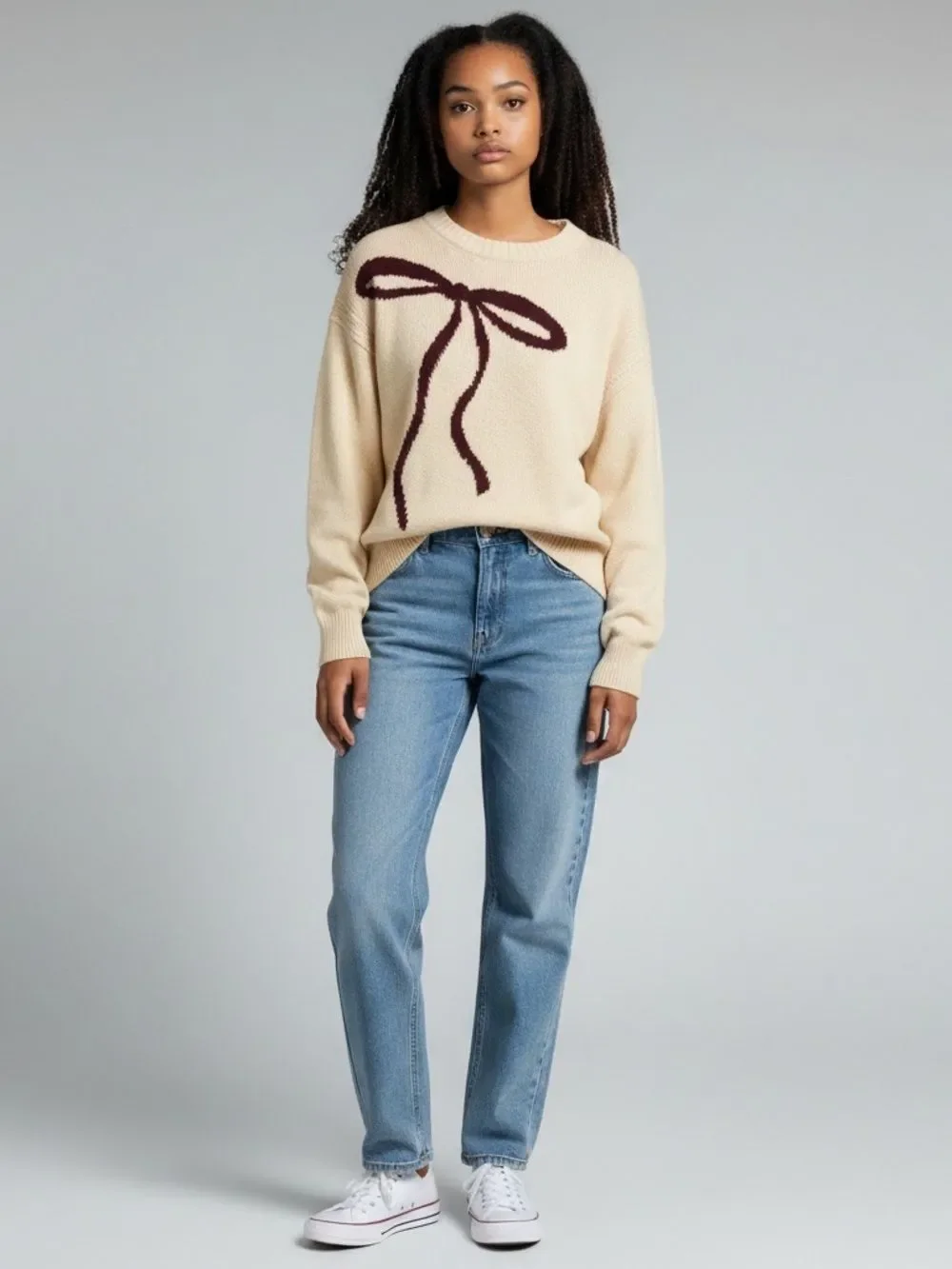 J. Crew Relaxed Crewneck Pullover Bow Print Oversized Wool Alpaca L XL NWT